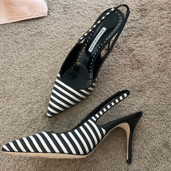 MANOLO BLAHNIK ALLURAFIA NAUTICAL STRIPE SLINGBACK PUMP - Picture 5 of 9